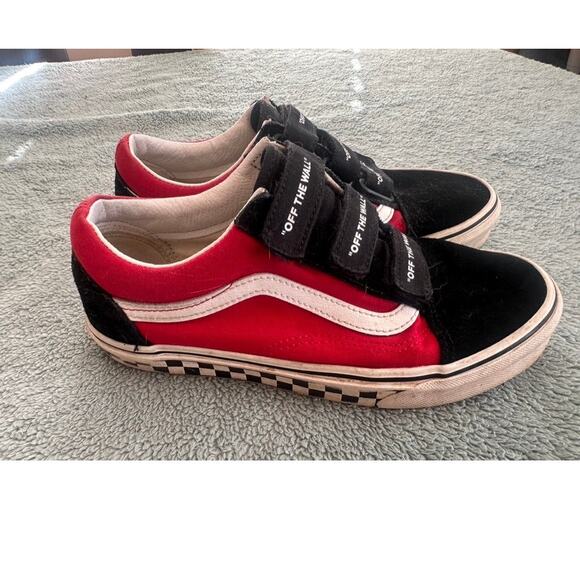 Vans Old Skool V Black Red Velcro Sneakers Size 7.5 - Picture 3 of 7